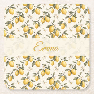 Vintage Lemon Blossom – Elegante botanische Zitrus Rechteckiger Pappuntersetzer
