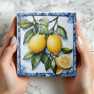 Vintage Lemon & Blue Border Keramik Tile Fliese