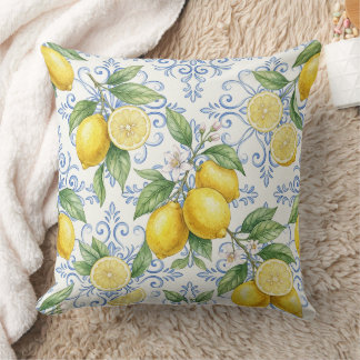 Vintage Lemon Botanical Pattern – Mediterranean  Kissen