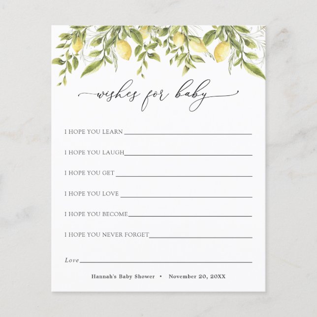 Vintage Lemon-Branchen wünschen eine Babykarte (Vorderseite)