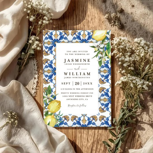 Vintage Lemon Foliage Elegant QR Code Wedding Einladung