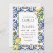 Vintage Lemon Foliage Elegant QR Code Wedding Einladung (Vorderseite)