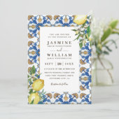Vintage Lemon Foliage Elegant QR Code Wedding Einladung (Stehend Vorderseite)
