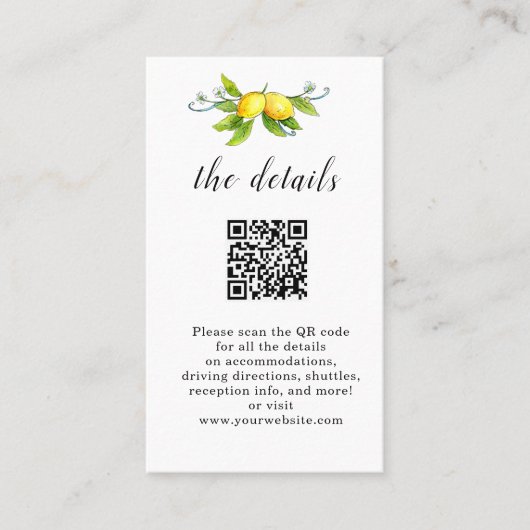 Vintage Lemons QR Code Hochzeitskarte Platzkarte (Vorderseite)