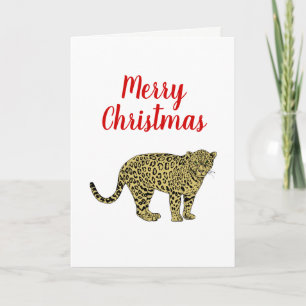 Vintage Leopard Gepard Geflecktes Katzenbild Zeich Feiertagskarte