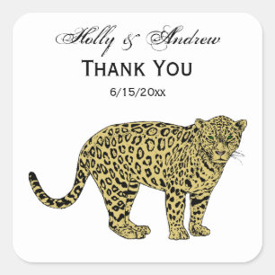 Vintage Leopard Gepard Geflecktes Katzenbild Zeich Quadratischer Aufkleber