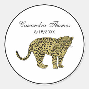 Vintage Leopard Gepard Geflecktes Katzenbild Zeich Runder Aufkleber