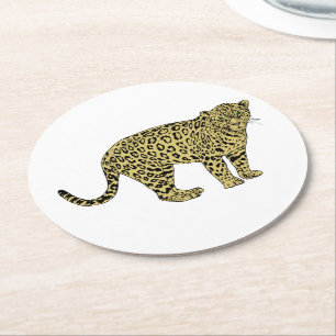 Vintage Leopard Gepard Geflecktes Katzenbild Zeich Runder Pappuntersetzer