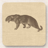 Vintage Leopard-Illustration auf Burlap Getränkeuntersetzer (Vorderseite)