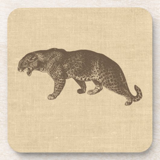 Vintage Leopard-Illustration auf Burlap Getränkeuntersetzer (Vorderseite)