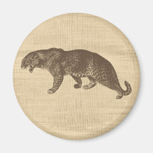 Vintage Leopard-Illustration auf Burlap Magnet