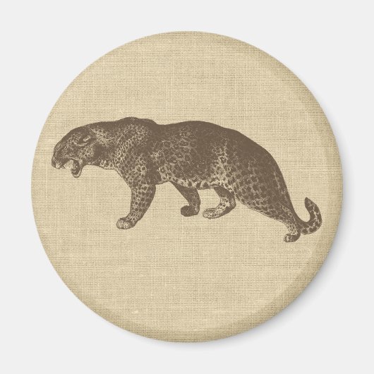 Vintage Leopard-Illustration auf Burlap Magnet (Vorne)