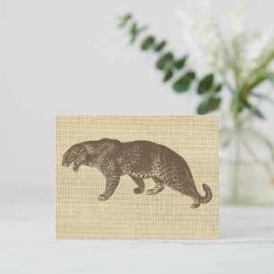 Vintage Leopard-Illustration auf Burlap Postkarte