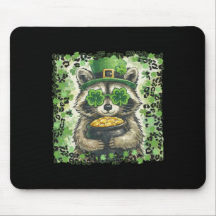Vintage Leopard Lustiger St. Patricks Tag Waschbär Mousepad