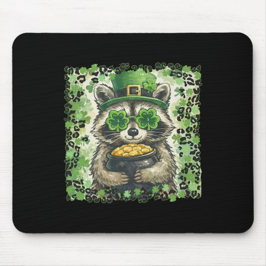 Vintage Leopard Lustiger St. Patricks Tag Waschbär Mousepad (Vorne)