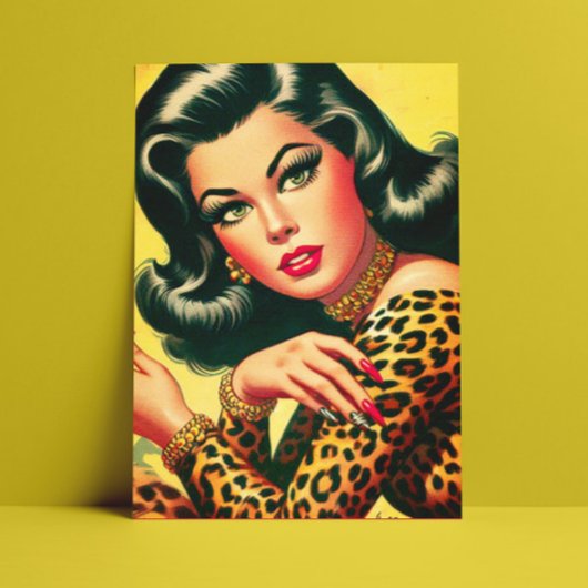 Vintage Leopard Print Girl Postkarte