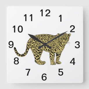 Vintage-Leoparden-Gepard-gefleckte Katzenzeichnung Quadratische Wanduhr