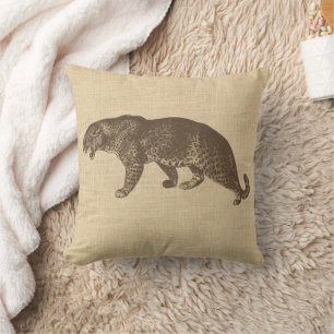 Vintage-Leoparden-Illustration auf Burlap Kissen