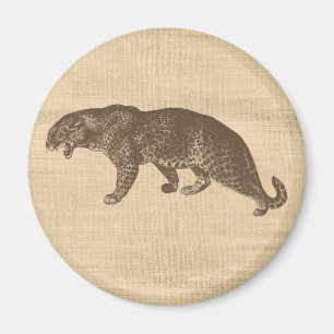 Vintage-Leoparden-Illustration auf Jute  Magnet