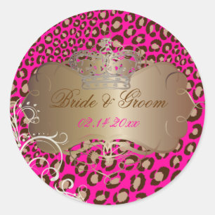 Vintage-Leoparden-Perlen-Wirbel Hochzeits-Aufklebe Runder Aufkleber