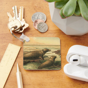 Vintage Leopardien am Ozean, wilde Tiere Schlüsselanhänger