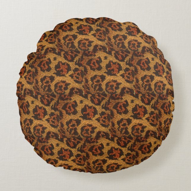 Vintage Leopardrucke Rundes Kissen (Vorderseite)