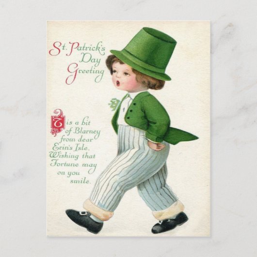 Vintage Leprechaun Boy St Patrick's Day Card Postkarte (Vorderseite)