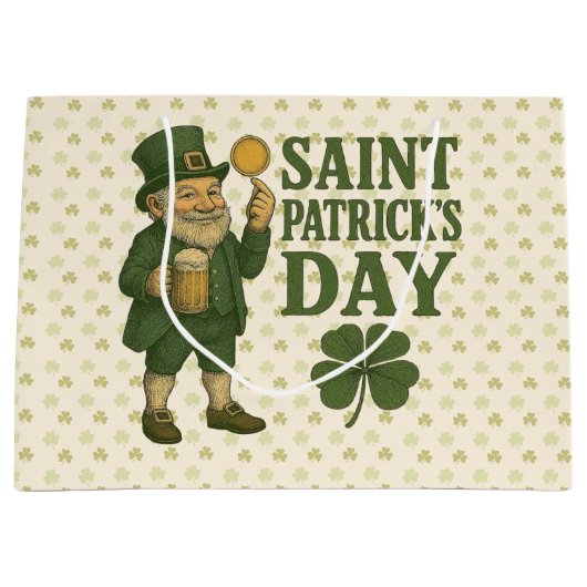 Vintage, Leprechaun St. Patrick's Day Große Geschenktüte (Vorderseite)