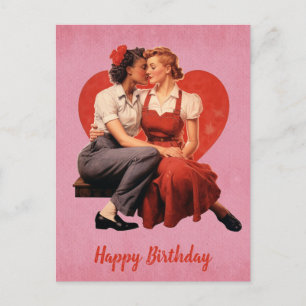 Vintage Lesbisches Paar zum Geburtstag Postkarte