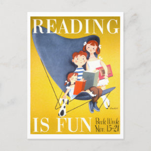 Vintage-"Lesen macht Spaß"-Buchwoche-Plakat Postkarte