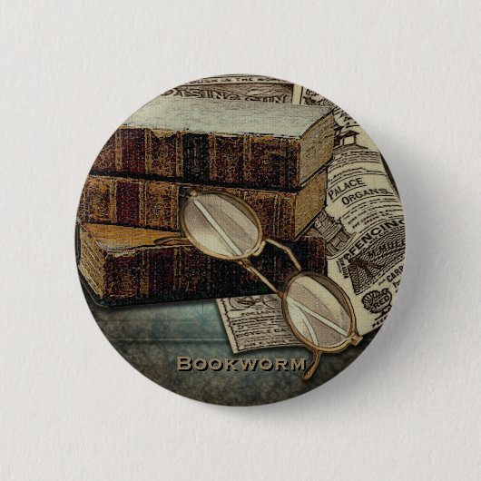 Vintage-Leser-Bookworm-Buttons Button (Vorderseite)
