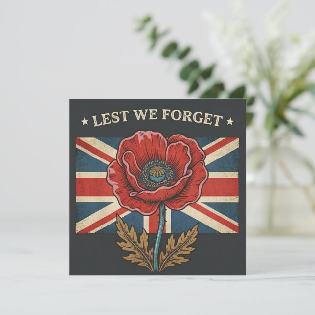 Vintage "Lest We Forget" Gedenktag Mohnblume (Stehend Vorderseite)