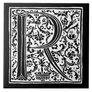 Vintage-Letter-R-Monogramm Schwarz Weiß "R" Buchst Fliese