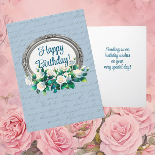 Vintage Letter-Rose Blau Personalisiert Geburtstag Dankeskarte
