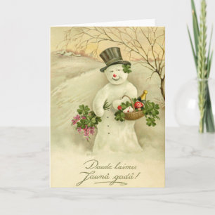 Vintage lettische Schneemann-Weihnachtskarte Feiertagskarte