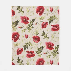 Vintage leuchtend rotes Mohnblumenmuster Fleecedecke