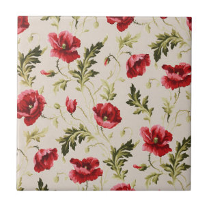 Vintage leuchtend rotes Mohnblumenmuster Fliese