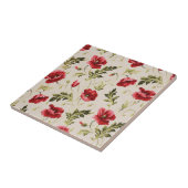 Vintage leuchtend rotes Mohnblumenmuster  Fliese (Seite)