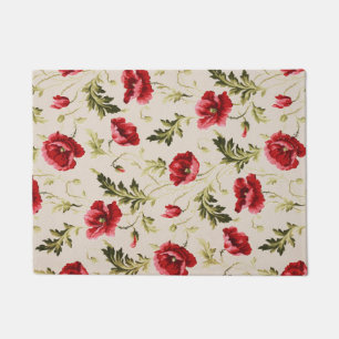 Vintage leuchtend rotes Mohnblumenmuster Fußmatte