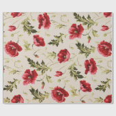 Vintage leuchtend rotes Mohnblumenmuster Geschenkpapier (Flach)