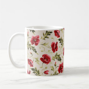 Vintage leuchtend rotes Mohnblumenmuster  Kaffeetasse