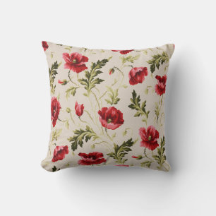 Vintage leuchtend rotes Mohnblumenmuster  Kissen