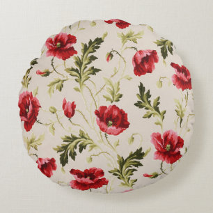 Vintage leuchtend rotes Mohnblumenmuster  Rundes Kissen
