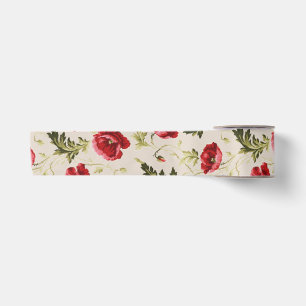 Vintage leuchtend rotes Mohnblumenmuster  Satinband