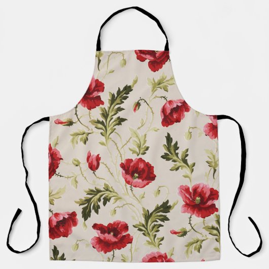 Vintage leuchtend rotes Mohnblumenmuster Schürze (Vorderseite)
