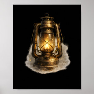 Vintage leuchtende Petroleumlampe Schwarzer Kunstd Poster