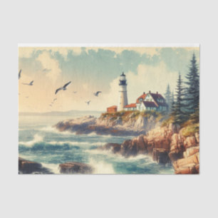 Vintage Leuchtturm am Meer und felsige Küste Seidenpapier