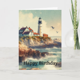 Vintage Leuchtturm Aquarell Alles Gute zum Geburts Karte