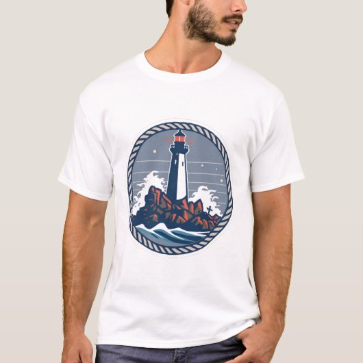 Vintage Leuchtturm-Emblem Mit Tauring T-Shirt (Vorderseite)