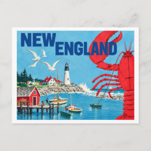Vintage Leuchtturm im Hafen von New England mit Hu Postkarte